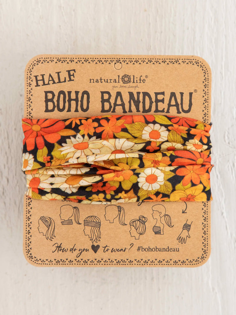Half Boho Bandeau® Headband - Ditsy Garden Black-view 1