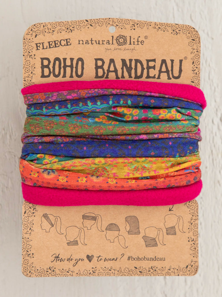 Fleece Boho Bandeau® Headband - Rainbow Border-view 1
