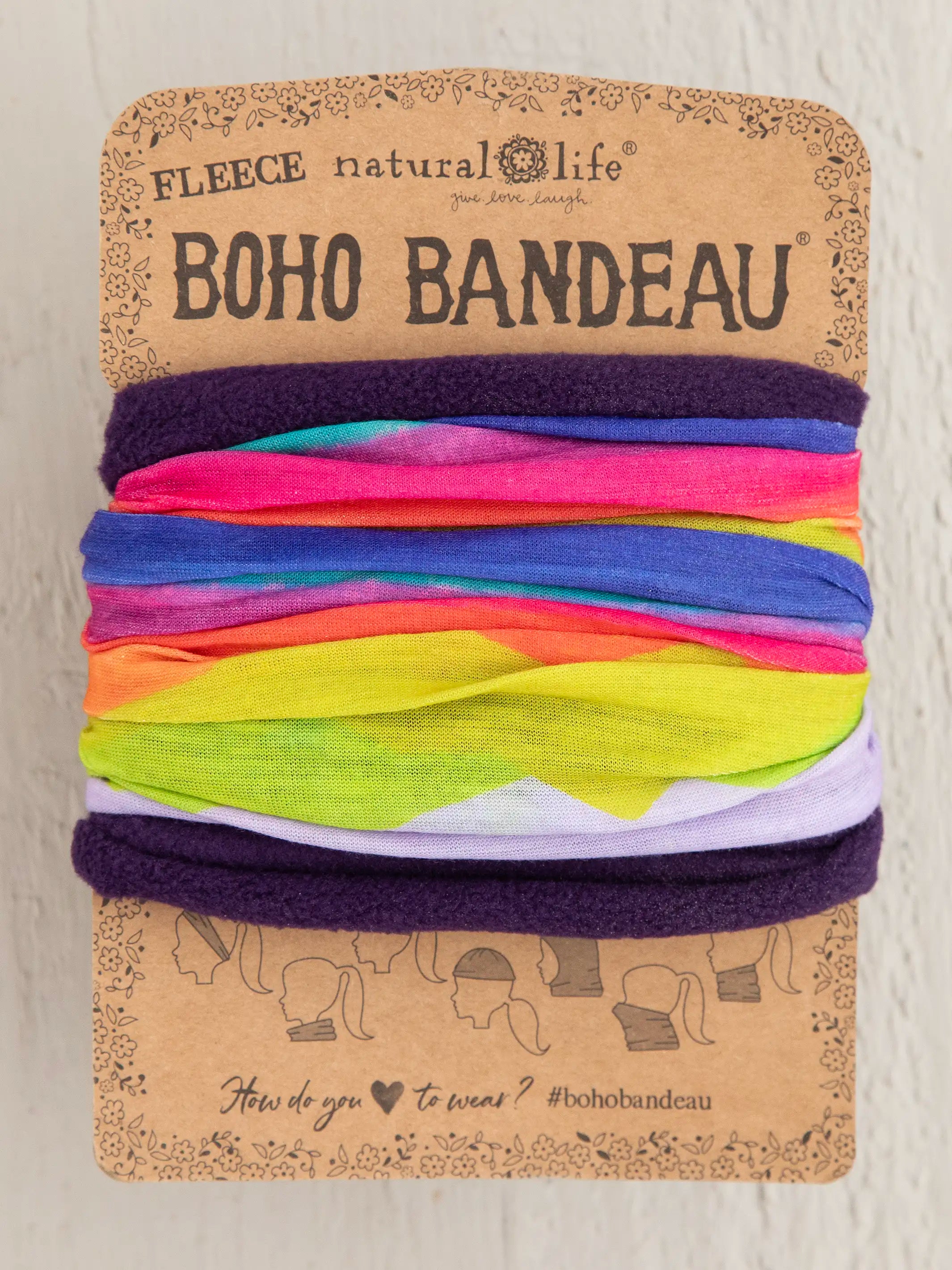 Fleece Boho Bandeau® Headband - Rainbow Border – Natural Life