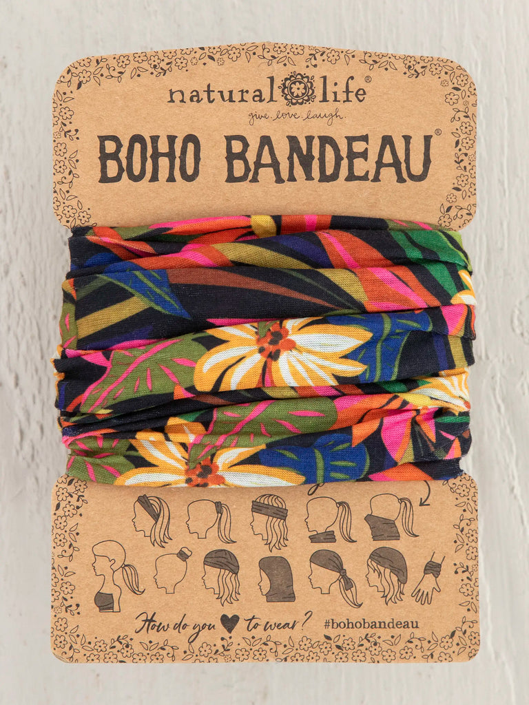 Full Boho Bandeau® Headband - Black Tropical-view 1