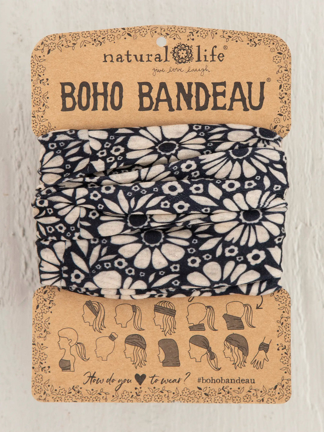 Full Boho Bandeau® Headband - Black White Daisies