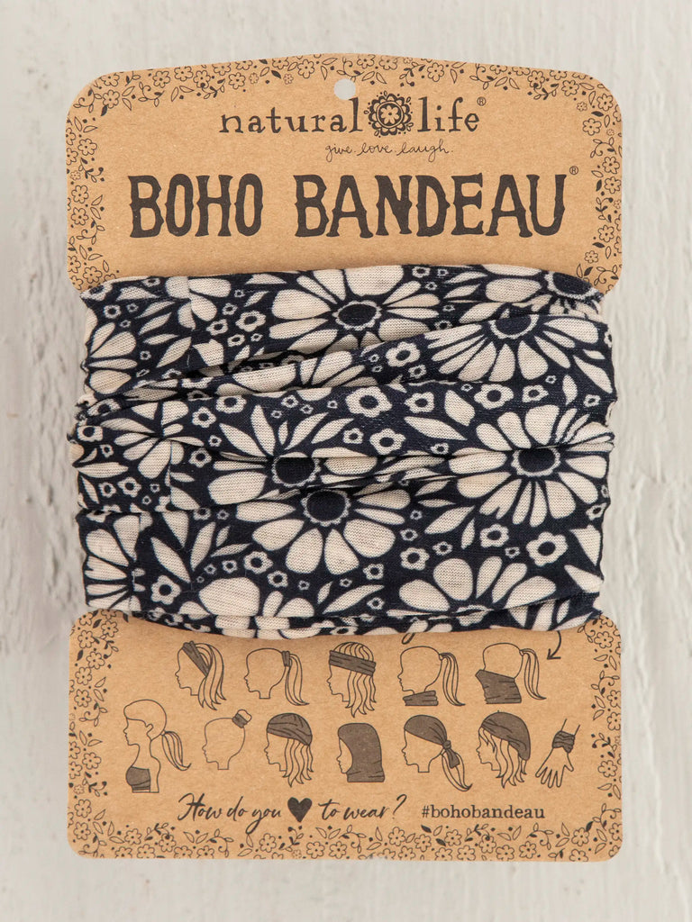 Full Boho Bandeau® Headband - Black White Daisies-view 1