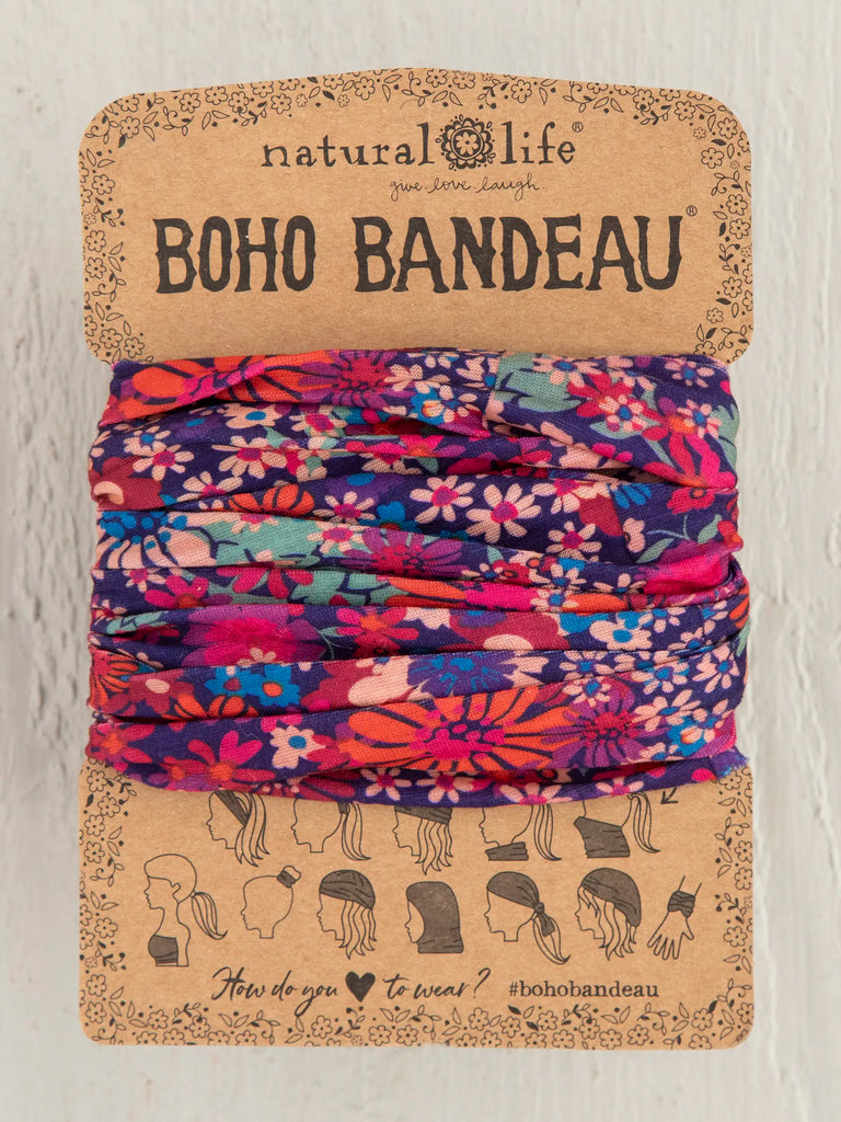 Full Boho Bandeau® Headband - Dark Red Pink Floral-view 1