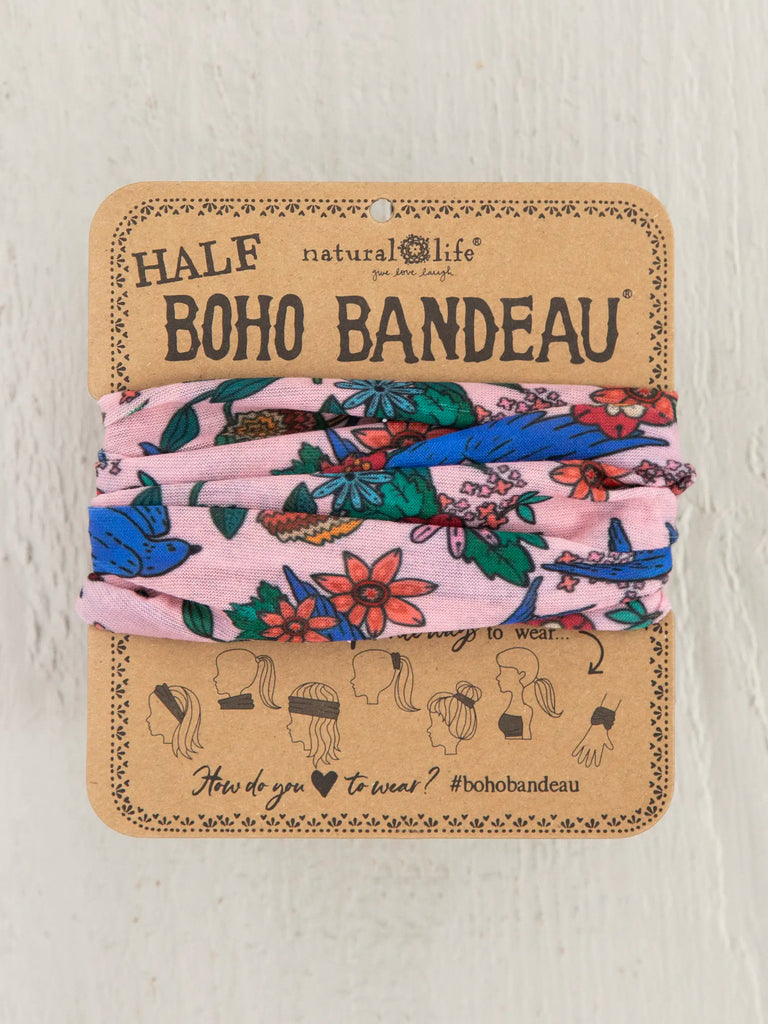 Half Boho Bandeau® Headband - Swallows Light Pink-view 1