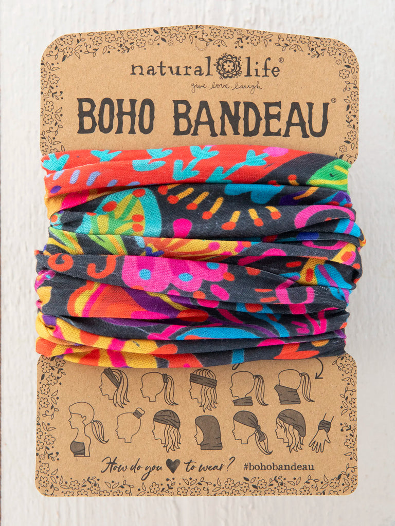 Full Boho Bandeau® Headband - Charcoal Folk Flower-view 1