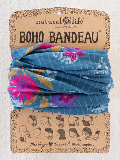 Full Boho Bandeau® Headband - Block Stamp Indigo-view 1