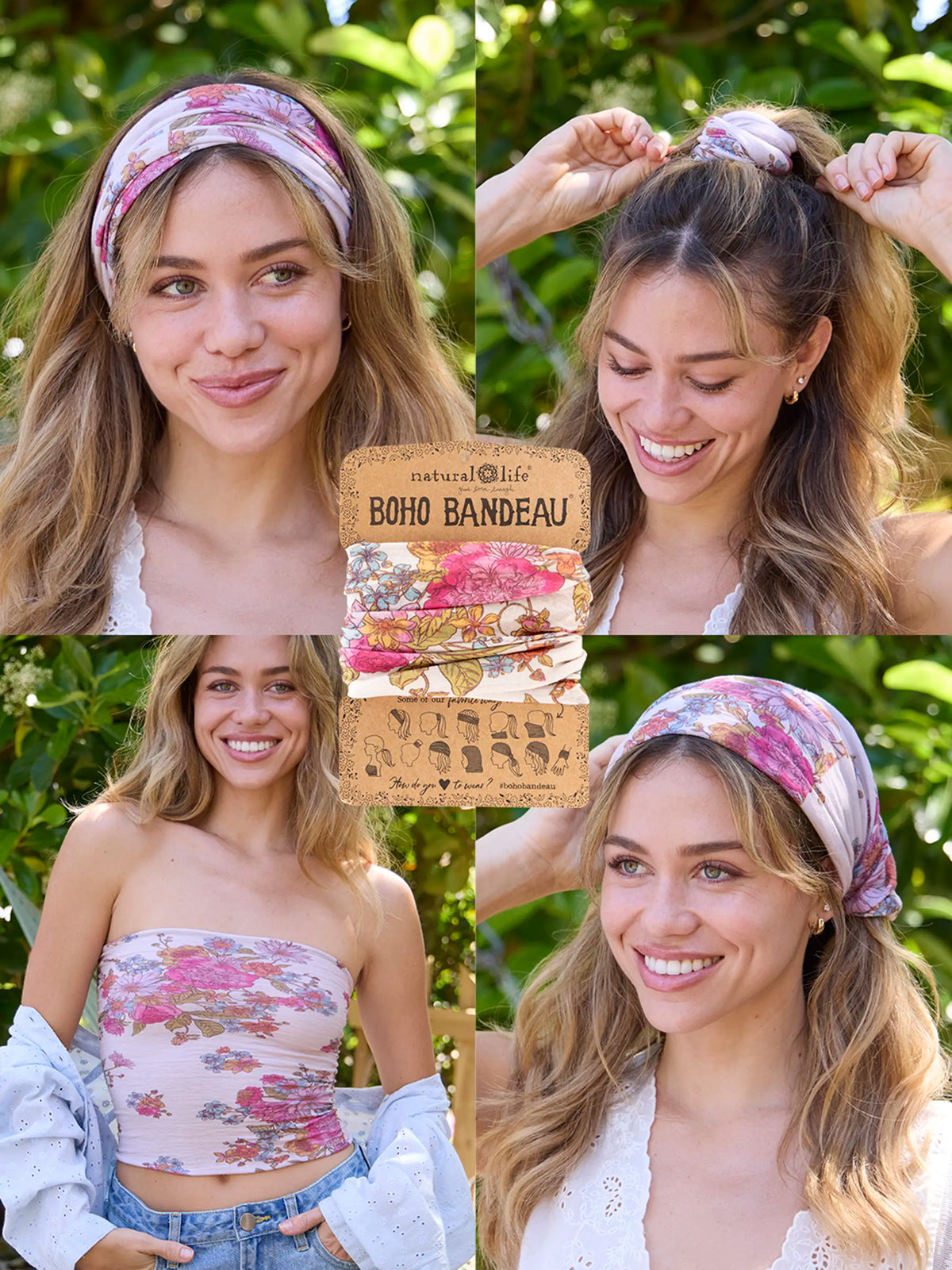 NEW TREASURE JEWELS women\'s garden headband in shades of pink Full Boho Bandeau® Headband - Vintage Treasure Pink  main image 2