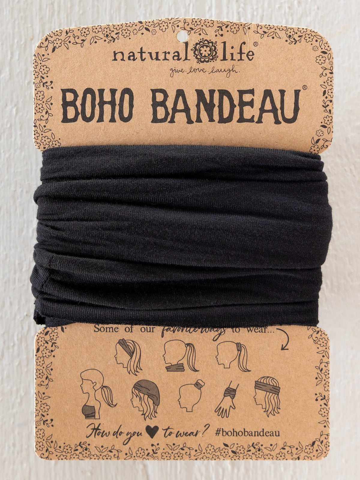House of Harlow 1960 Black Smocked Bandeau Headband Half Boho Bandeau® Headband - Black – Natural Life main image 4