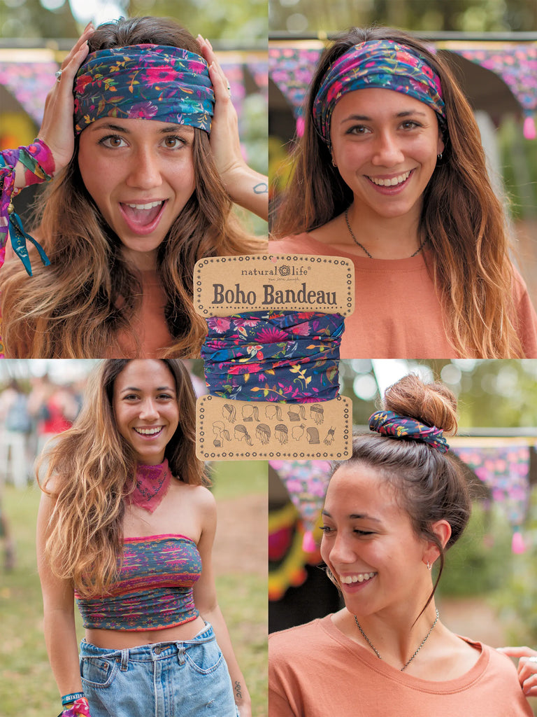 Floral Boho Bandeau|Navy Wild Flowers-view 1