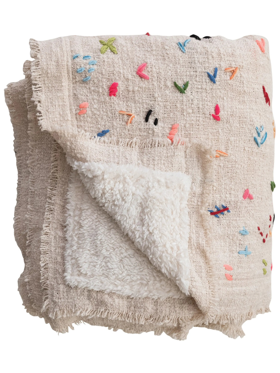 Hand-Embroidered Cotton Sherpa Blanket