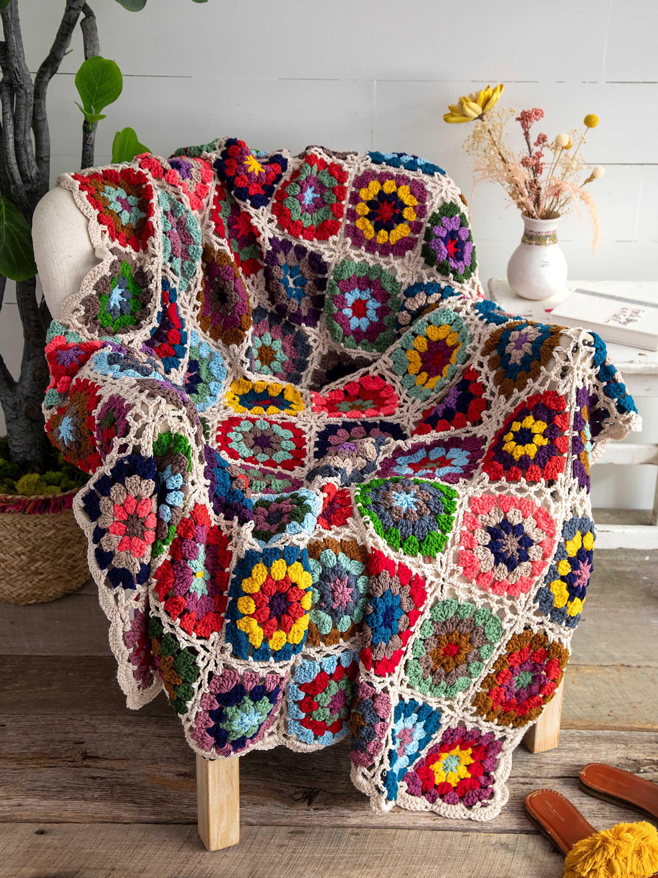 Natural Life Granny Square Throw Blanket