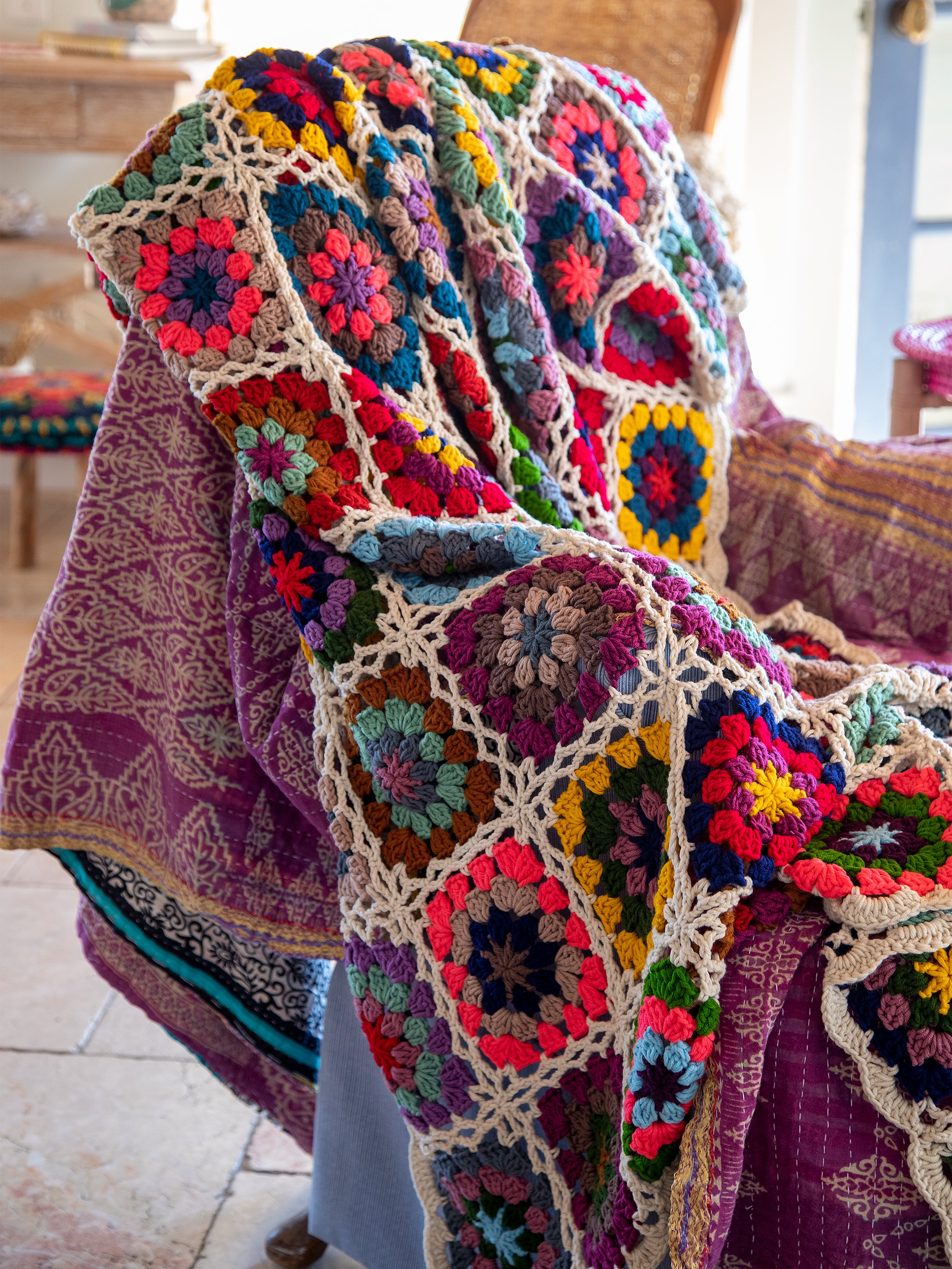 Natural Life Granny Square Throw Blanket - Thumbnail 4