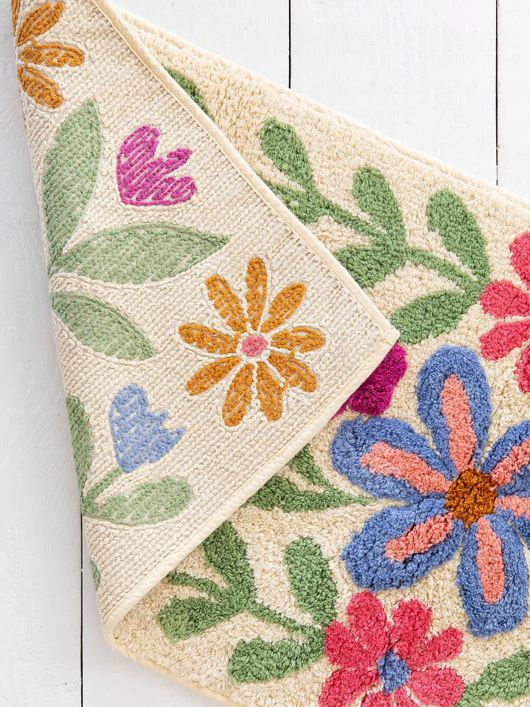 Tufted Runner Bath Mat Taupe Folk Floral Natural Life