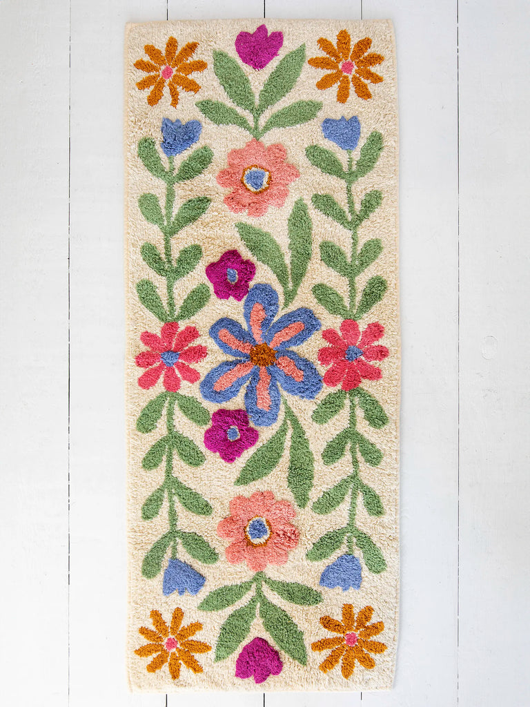 Tufted Runner Bath Mat Taupe Folk Floral Natural Life