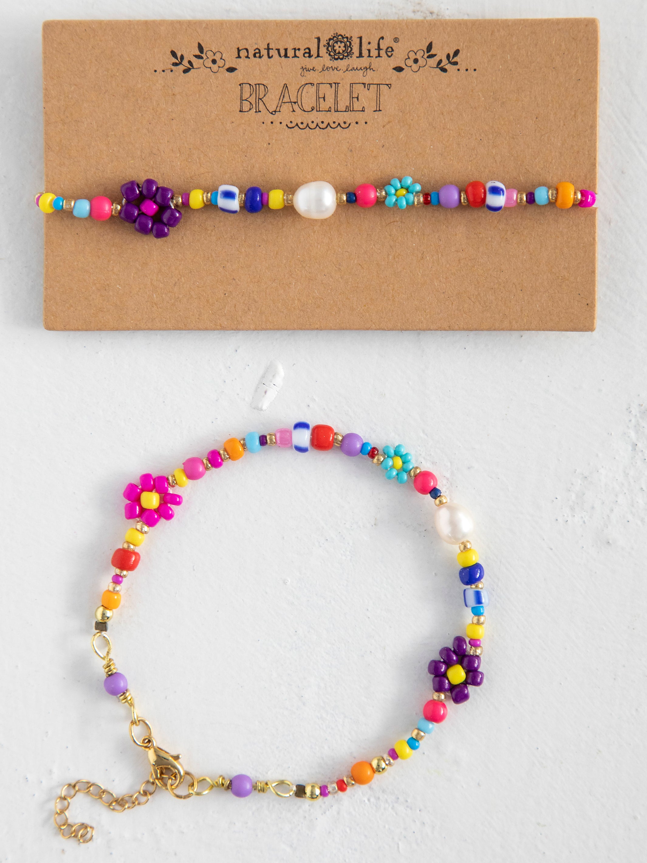 Boho Beaded Daisy Pearl Bracelet – Natural Life