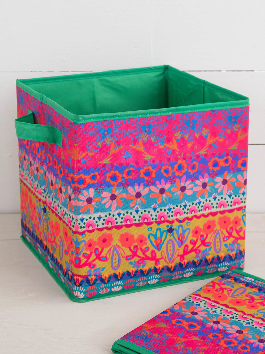 Collapsible Storage Cubes, Set of 2 - Floral Border