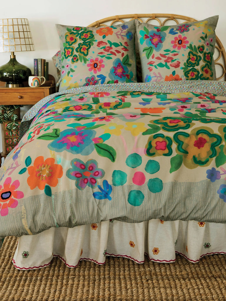 Cotton Tufted Embroidered Duvet Cover - Floral Garden-view 1
