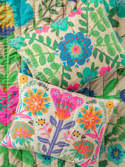 Bungalow Reversible Cotton Shams, Set of 2 - Tan Folk Flower-view 1