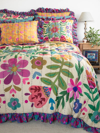 Bungalow Reversible Cotton Quilt - Boho Floral-view 1