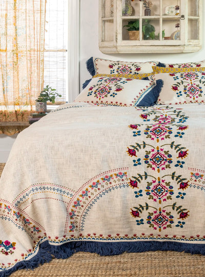 Cotton Slub Tufted Bedspread - Cream-view 1