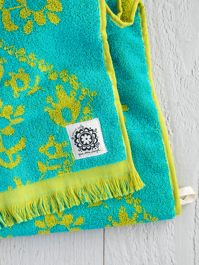 Cotton Bungalow Bath Towel - Turquoise Mandala Border-view 3