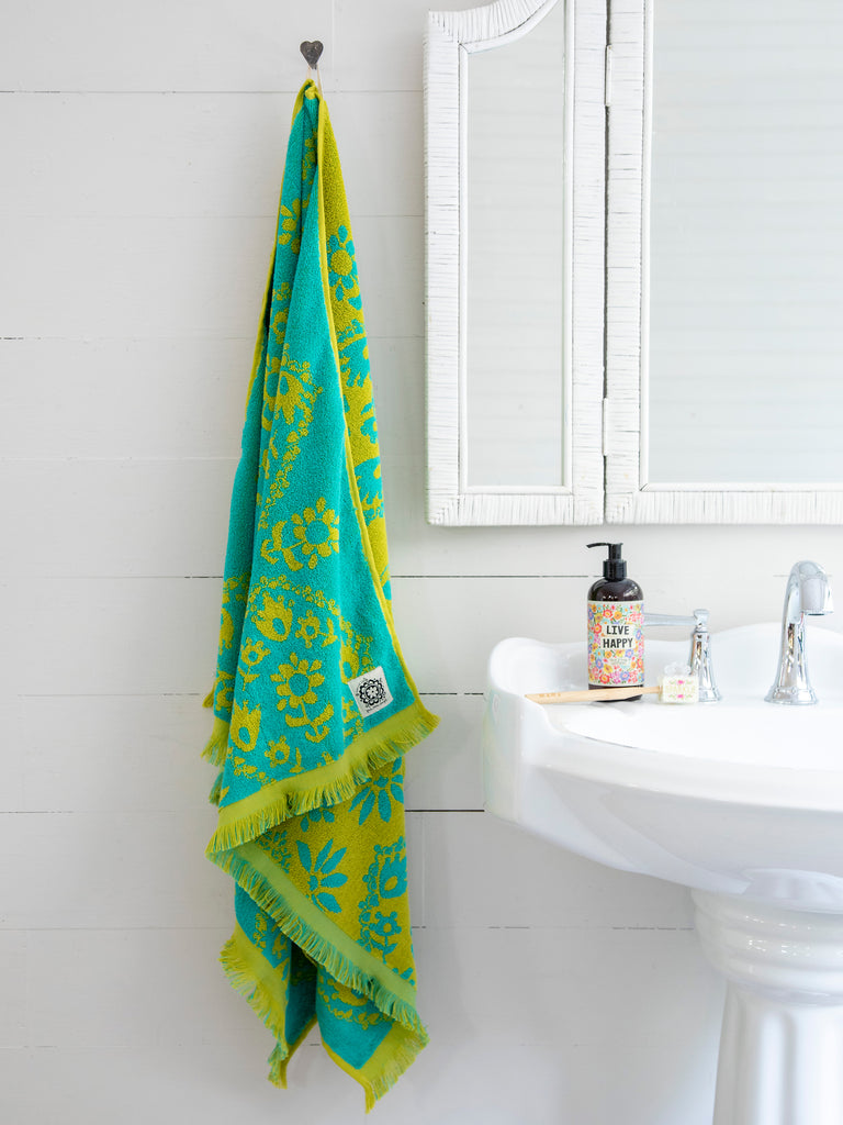Cotton Bungalow Bath Towel - Turquoise Mandala Border-view 5