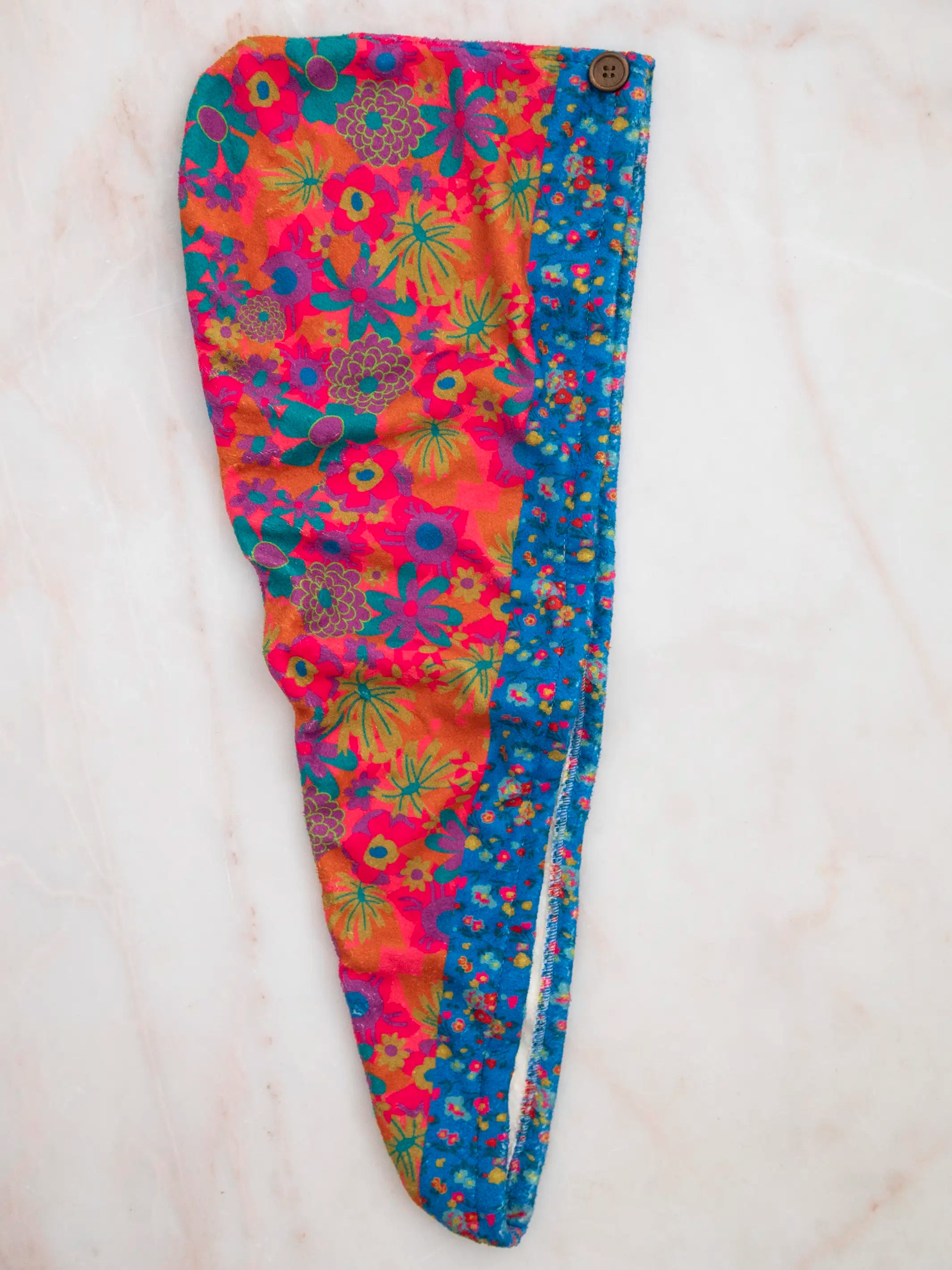 Hair Towel Wrap- Charcoal Folk Flower