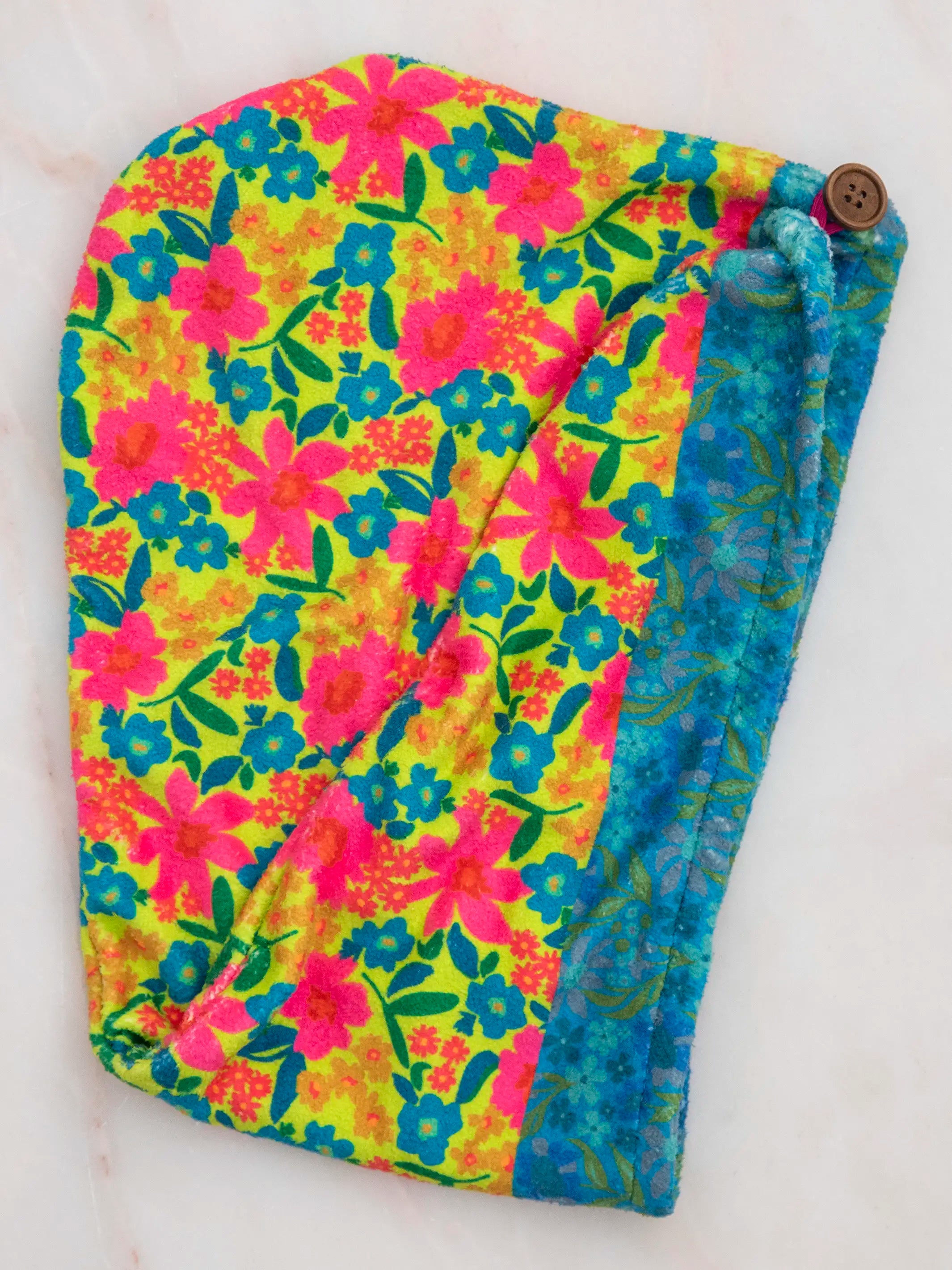 Microfiber Hair Towel Wrap Teal Floral Natural Life