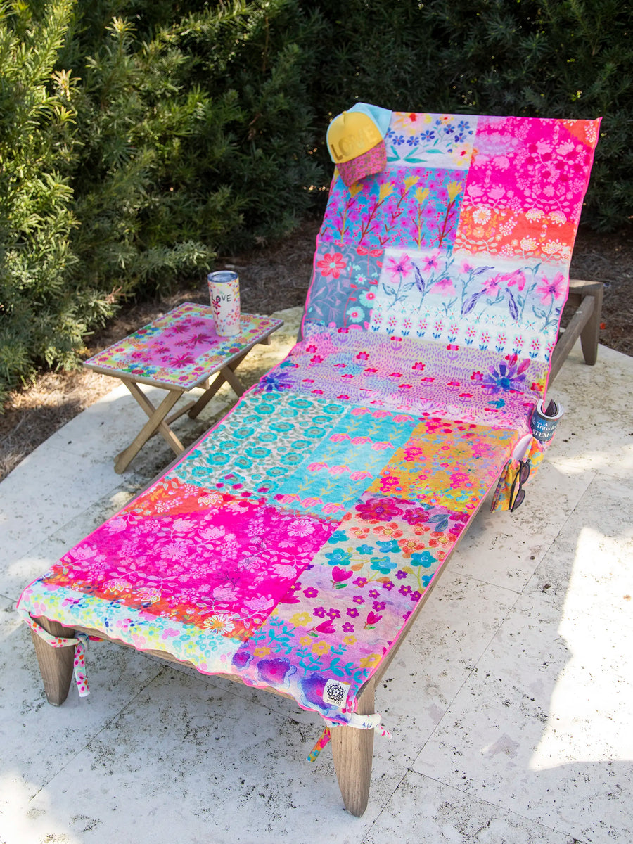 Beach Chair Towel & Tote - Pink Watercolor Patchwork