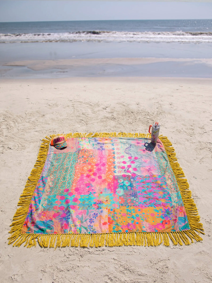 XL Shabana Beach Towel - Pink Watercolor Patchwork