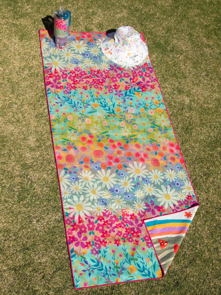 Double-Sided Microfiber Beach Towel - Here Comes The Sun Floral-view 3