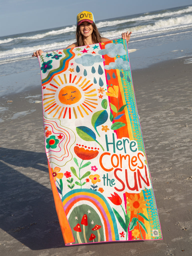 Double-Sided Microfiber Beach Towel - Here Comes The Sun Floral-view 1