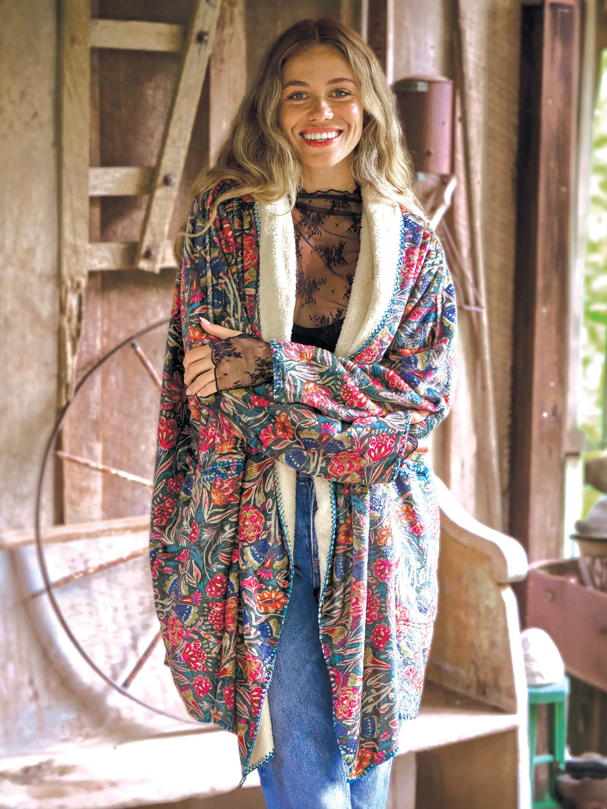 Cozy Blanket Kimono - Green Painterly Vines – Natural Life