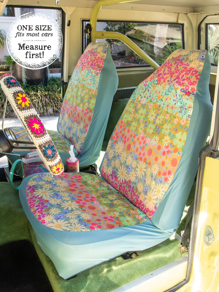 Front Car Seat Cover, Set of 2 - Wildflower Border-view 1