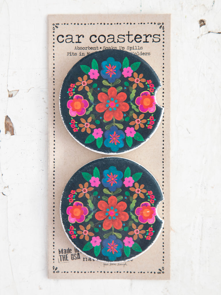 Car Coasters, Set of 2 - Folk Flower-view 1