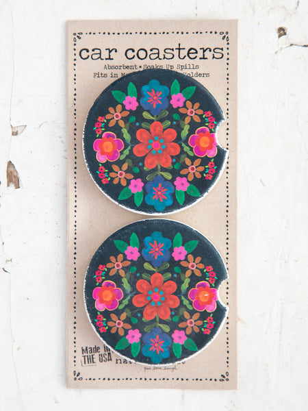 Car Coasters, Set of 2 - Folk Flower – Natural Life