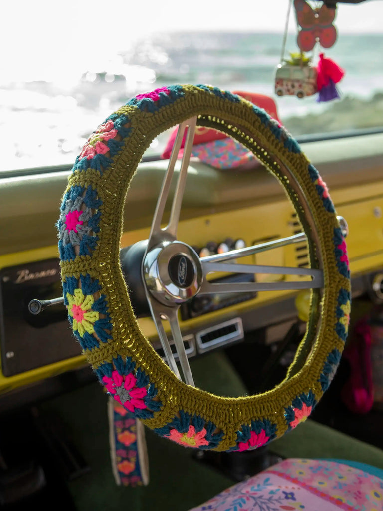 Crochet Steering Wheel Cover, 15" - Olive-view 1