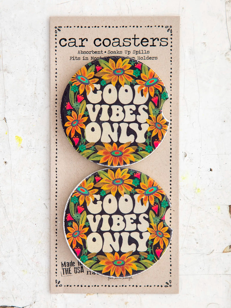 Car Coasters, Set of 2 - Good Vibes Only-view 1