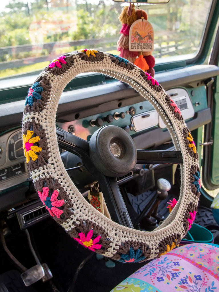 Crochet Steering Wheel Cover - Cream-view 1