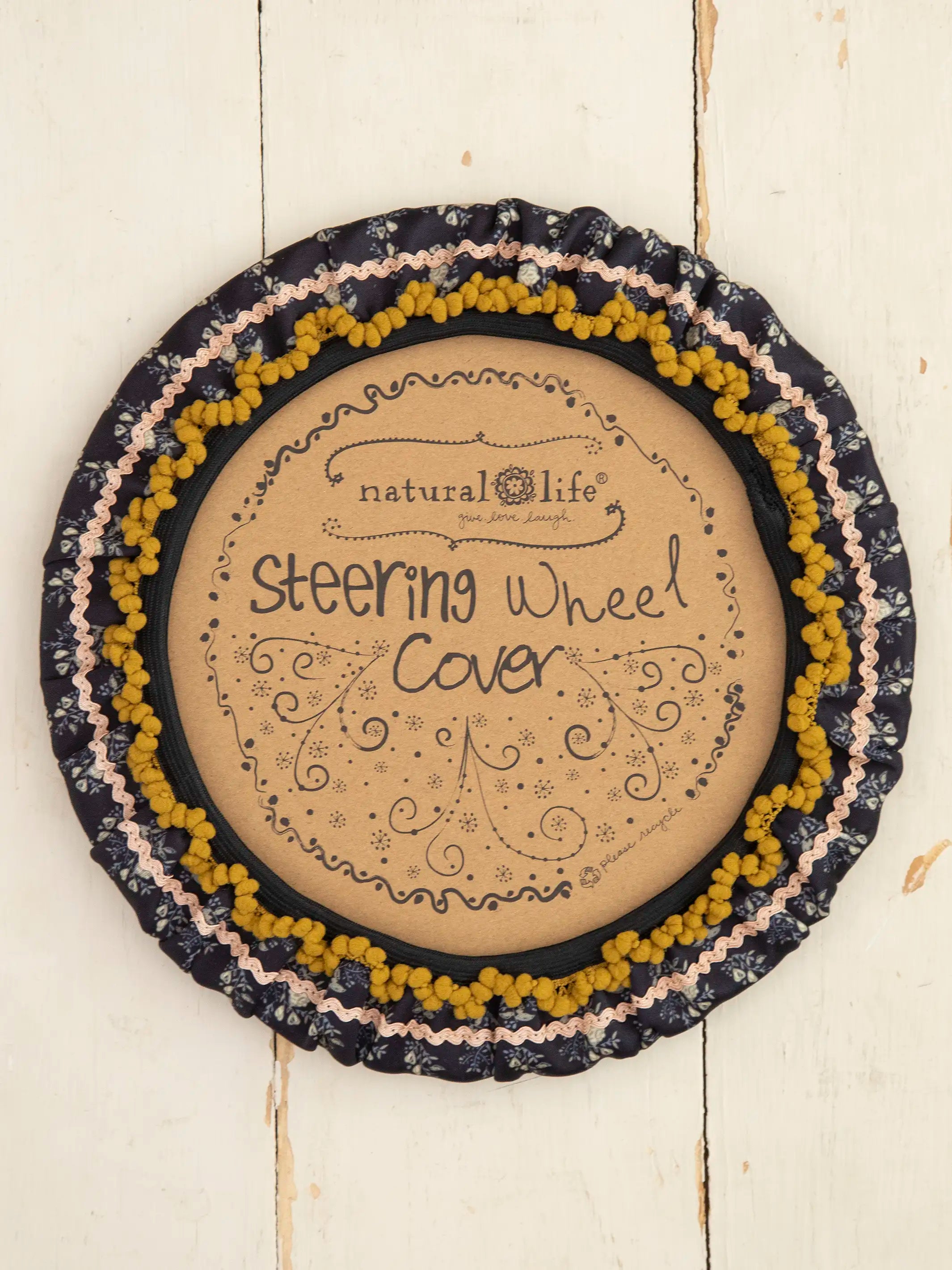 Steering Wheel Cover, 15" Patchwork Natural Life