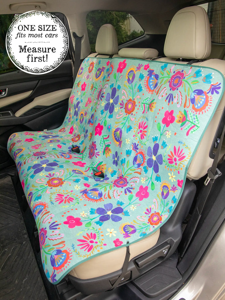 Back Car Seat Cover - Indigo Folk Flower-view 1