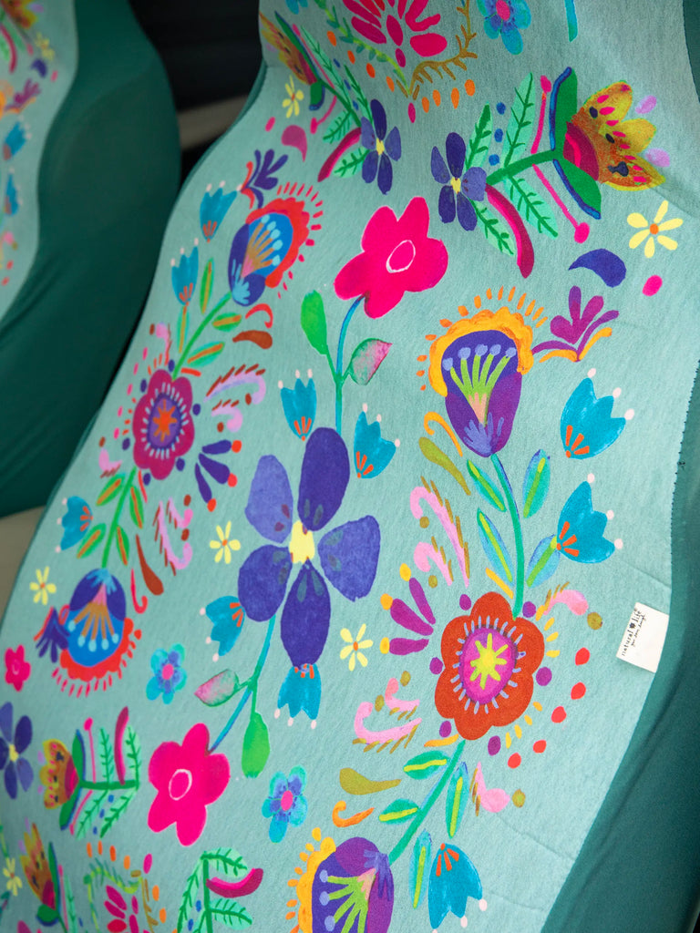 Front Car Seat Cover, Set of 2 - Indigo Folk Flower-view 2
