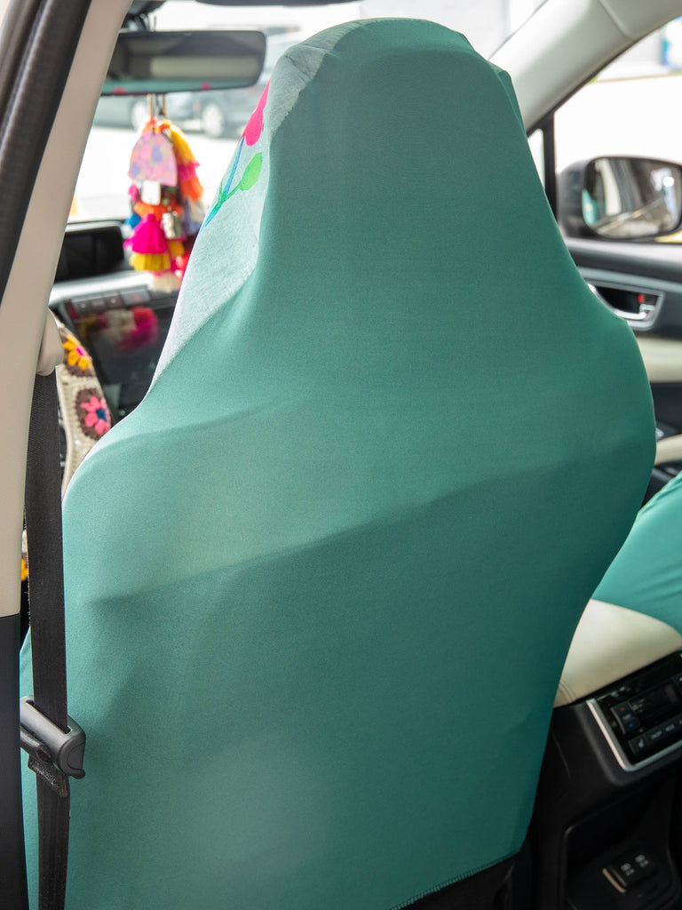 Front Car Seat Cover, Set of 2 - Indigo Folk Flower-view 3