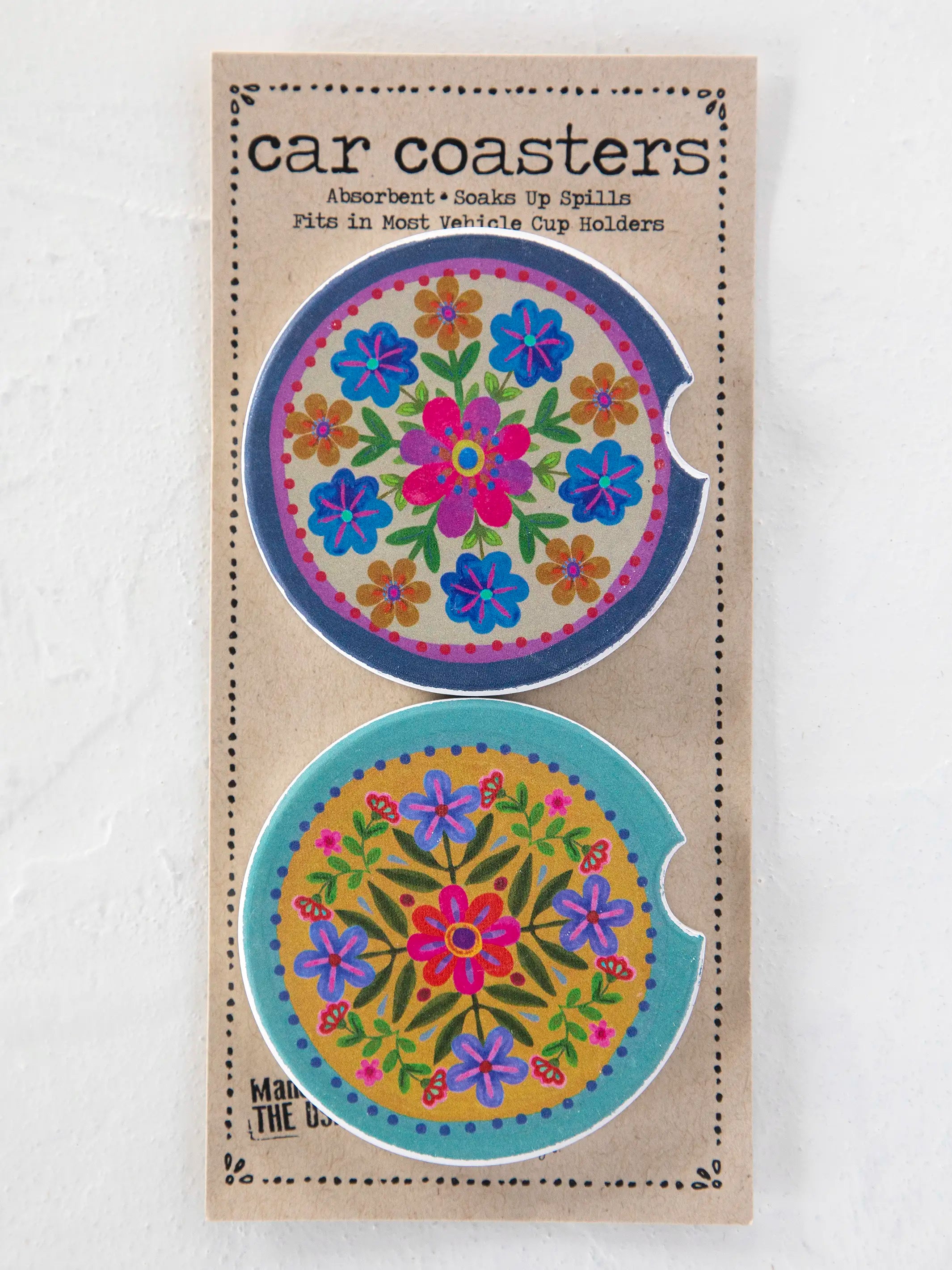 Car Coasters, Set of 2 - Mustard Folk Flower – Natural Life