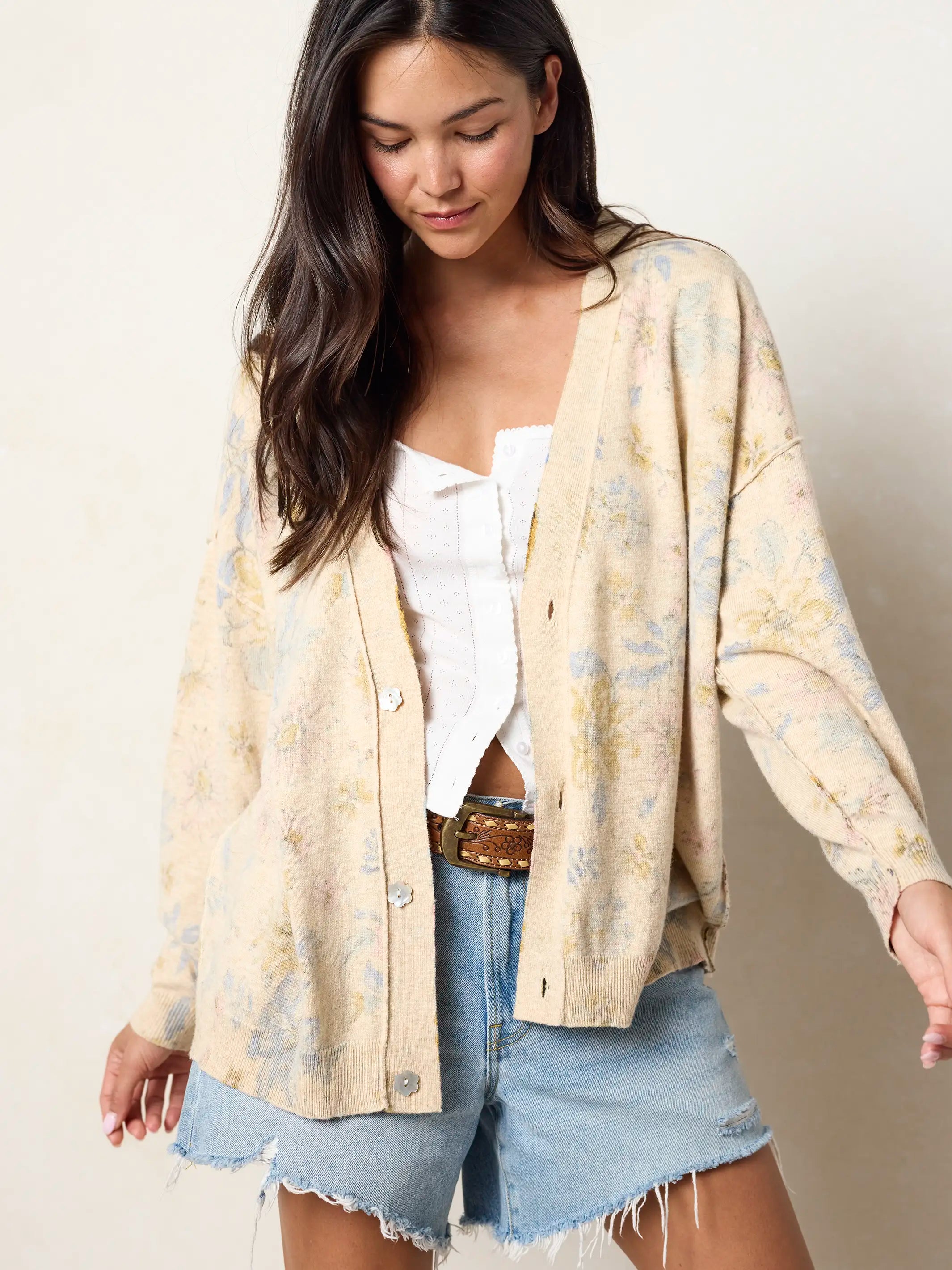 Live Happy Cardigan Sweater - Dahlia Flora Ivory – Natural Life