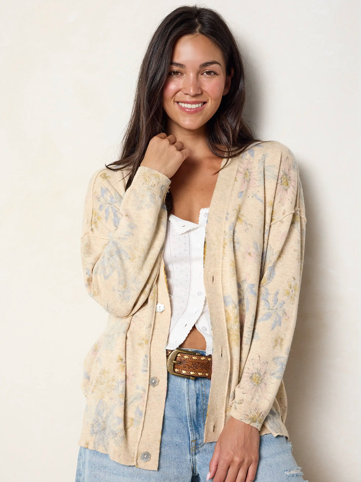 Live Happy Cardigan Sweater - Dahlia Flora Ivory – Natural Life