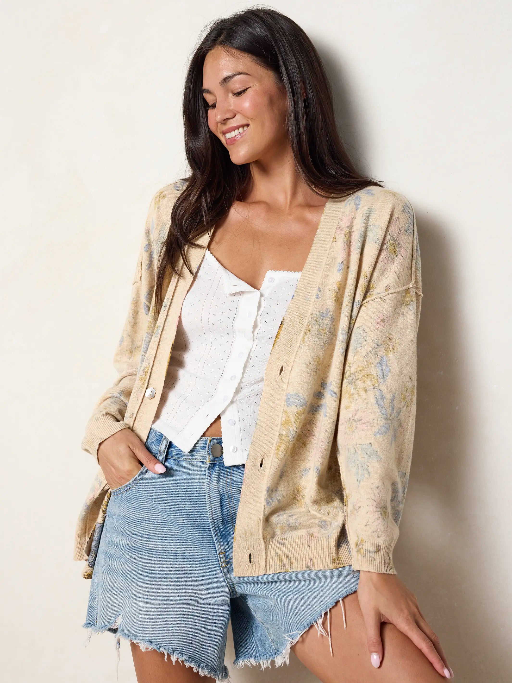 Live Happy Cardigan Sweater - Dahlia Flora Ivory – Natural Life