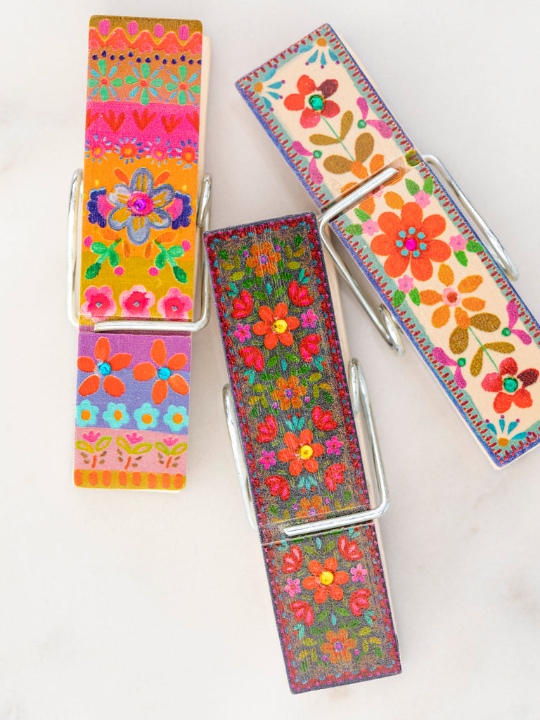 Bag Clips, Set of 10 Folk Borders Natural Life