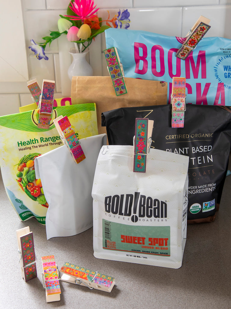 Bag Clips, Set of 10 Folk Borders Natural Life