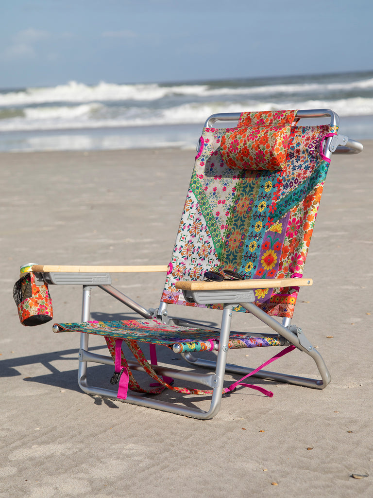 Folding Backpack Beach Chair|Vintage Patchwork-view 1